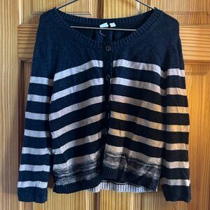 Moth by Anthropologie Women’s Buttoned Black & Tan Striped Knit Cardigan